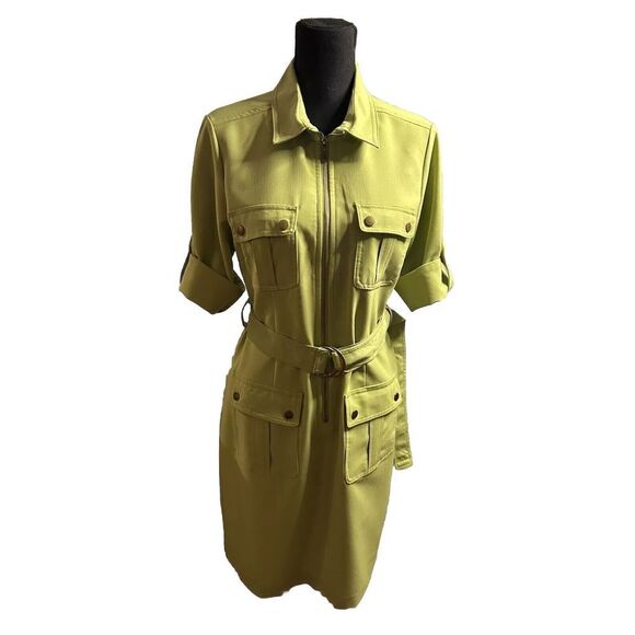 Sharagano Zip Front Lime‎ Green Shirtdress Women's Size 8. - Picture 6 of 11